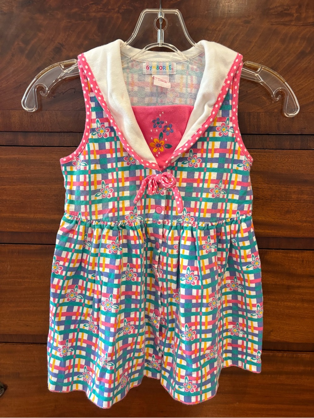 Gymboree Vintage ‘90s Girls Plaid & Floral Sleeveless Dress Sailor Collar Small